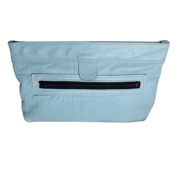 1970s Davey's Baby Blue Vintage Leather Tension Lock Clutch Handbag Made in USA - Picture 6 of 11